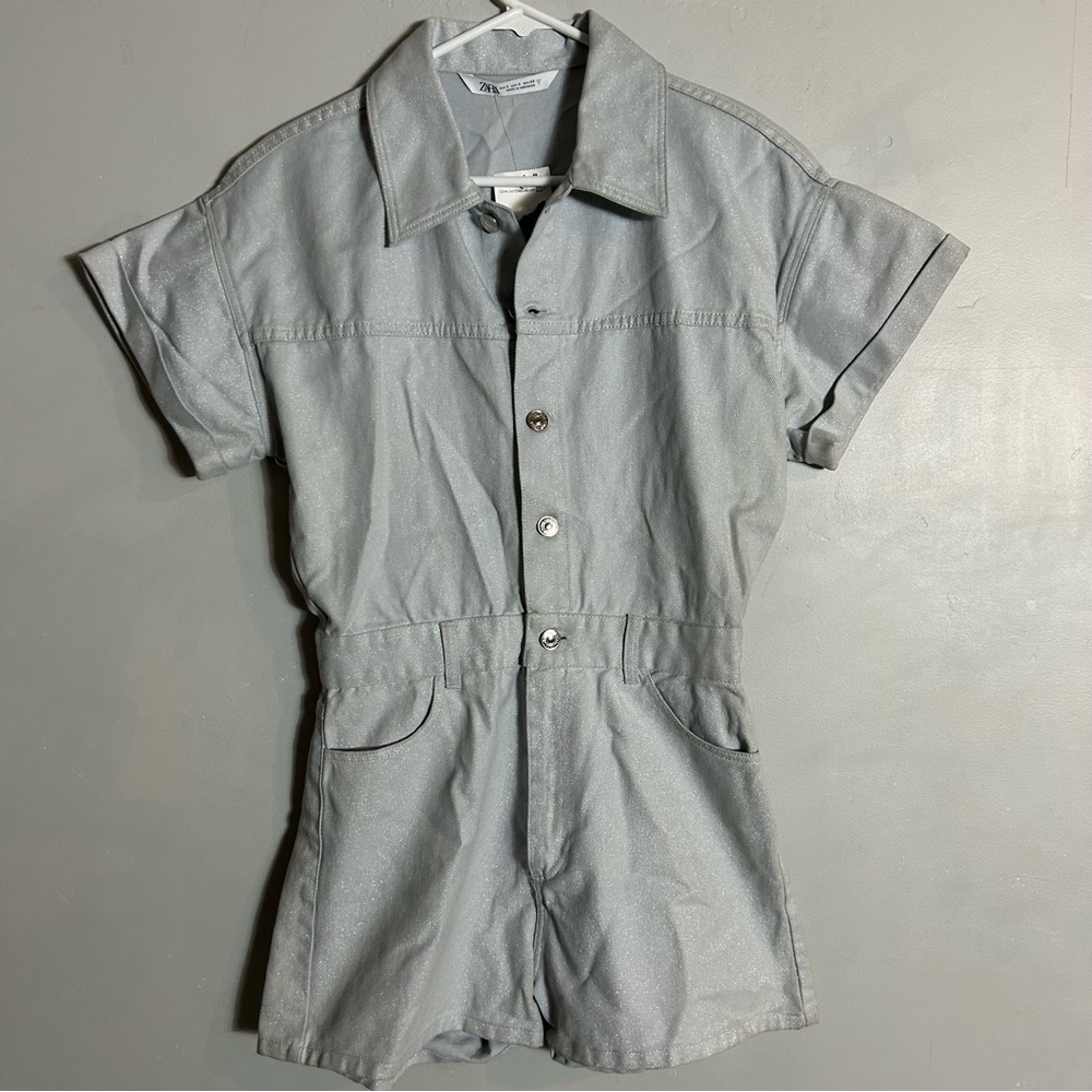 Zara Shimmer Denim Romper NEW NWT - Picture 2 of 7